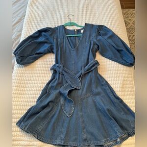 7 For All Mankind Women's Denim Puff Sleeve Short Mini Dress S